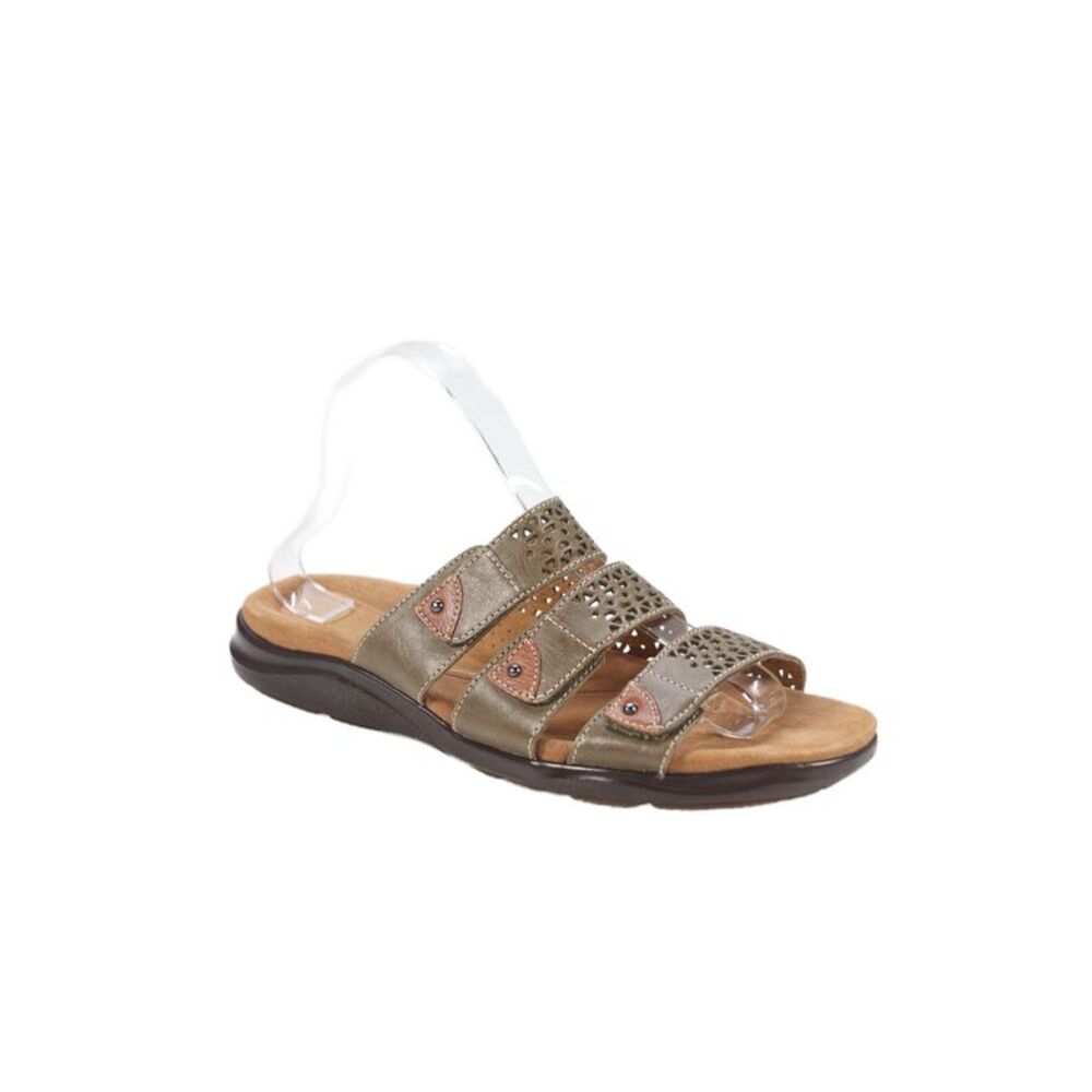 Clarks Womens Leather Laser Cut Slide On Sandals Brown Size 10 Medium